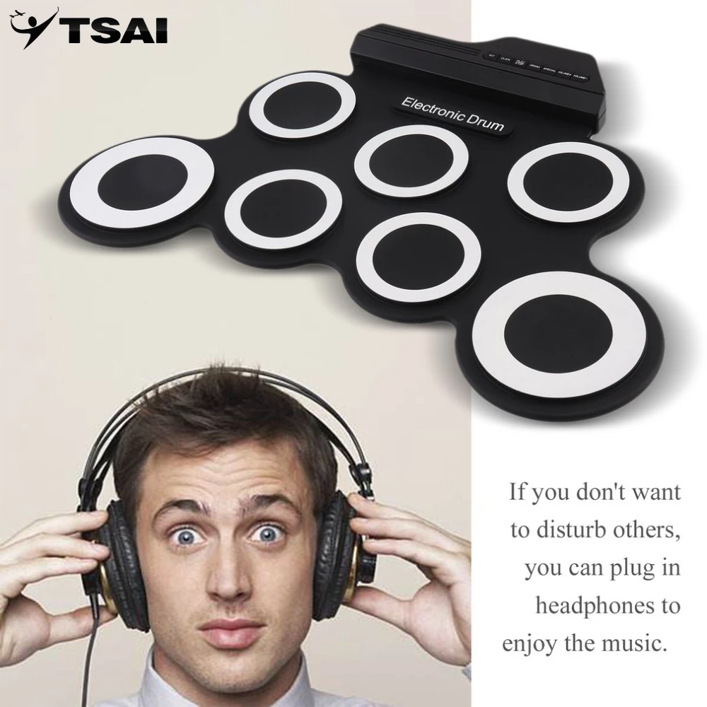 Electronic Drum Pad Portable Digital Drum 7 Silicon Pad With Foot Pedals USB Charging Musical Instrument
Electronic Drum Pad Portable Digital Drum 7 Silicon Pad With Foot Pedals USB Charging Musical Instrument