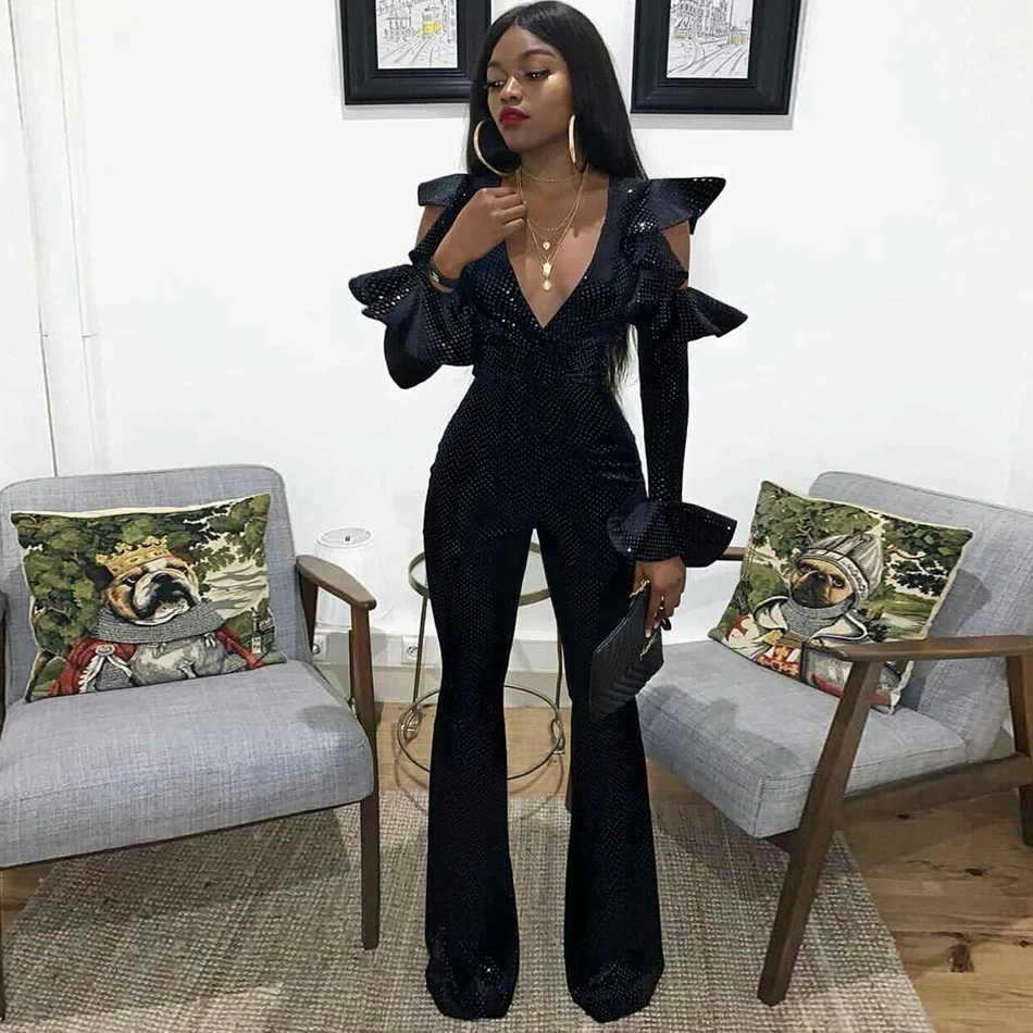 2019 new black women's sexy bodycon jumpsuit long-sleeved hollow ruffled jumpsuit elegant full-length jumpsuit
2019 new black women's sexy bodycon jumpsuit long-sleeved hollow ruffled jumpsuit elegant full-length jumpsuit