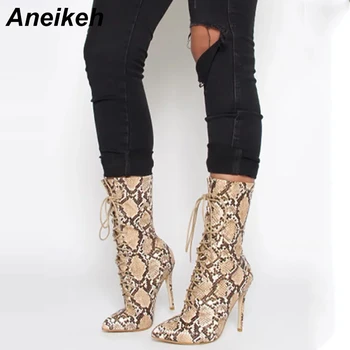 Aneikeh Women Ankle Spring/Autumn Boots Snakeskin Pattern Pointed Toe Lace Up Thin High Heels Shoes Sexy Fashion Chelsea Boots
Aneikeh Women Ankle Spring/Autumn Boots Snakeskin Pattern Pointed Toe Lace Up Thin High Heels Shoes Sexy Fashion Chelsea Boots