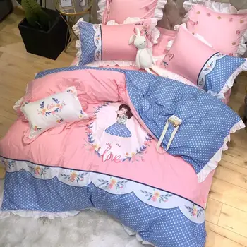 Bedding Set Luxury princess style Bed set Queen Size Bed Sheet White skirt Duvet Cover Set Pink cotton Bed Linen
Bedding Set Luxury princess style Bed set Queen Size Bed Sheet White skirt Duvet Cover Set Pink cotton Bed Linen