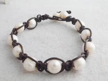 fashion jewelry - 15piece Dark brown 9-10mm freshwater pearl beads brown leather cord knoted braceletA-2176
fashion jewelry - 15piece Dark brown 9-10mm freshwater pearl beads brown leather cord knoted braceletA-2176