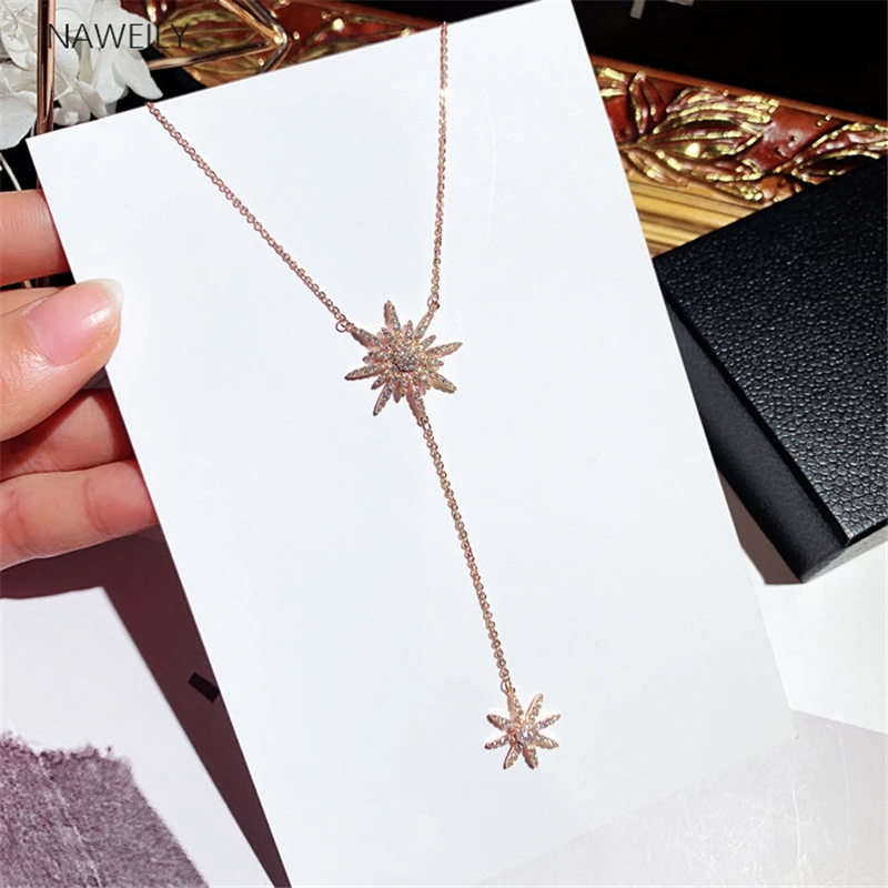 

New Fashion Korean Necklace Luxury Shiny Zircon Star Pendant Necklaces For Women Fashion Clavicle Necklace Choker Jewelry Gift