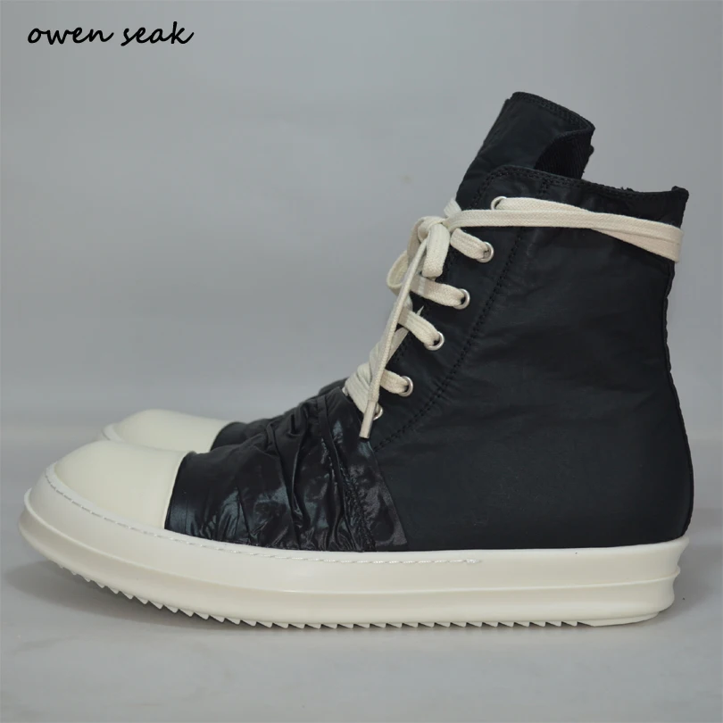 

Owen Seak Women Canvas Shoes Luxury Trainers High-TOP Ankle Boots Lace Up Casual Brand Zip Autumn Flat Black Big Size Sneaker