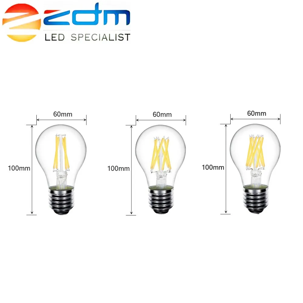 ZDM светодиодный лампы в форме свечи C35 G45 ST64 винтажная лампа E14 E27 A60 220v глобус 2W 4W 6W 8W
