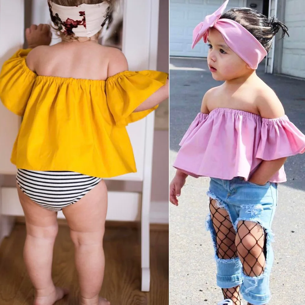 2Pcs/Set Summer Toddler Kids Baby Girl Solid Outfits Clothes T-shirt Off Shoulder T-Shirts +Bowknot Headband Baby Set Clothing
2Pcs/Set Summer Toddler Kids Baby Girl Solid Outfits Clothes T-shirt Off Shoulder T-Shirts +Bowknot Headband Baby Set Clothing