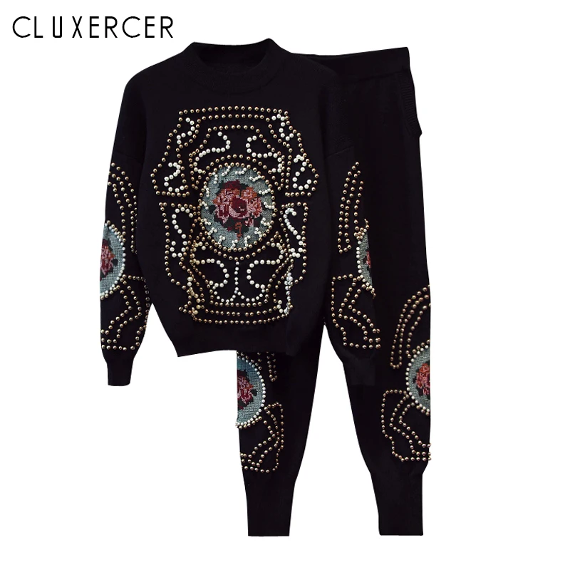 Higth quality beading design 2 Piece Set Women Suits Winter Knitting Long-sleeved Pearls Sweater + Pants tracksuit suit
Higth quality beading design 2 Piece Set Women Suits Winter Knitting Long-sleeved Pearls Sweater + Pants tracksuit suit