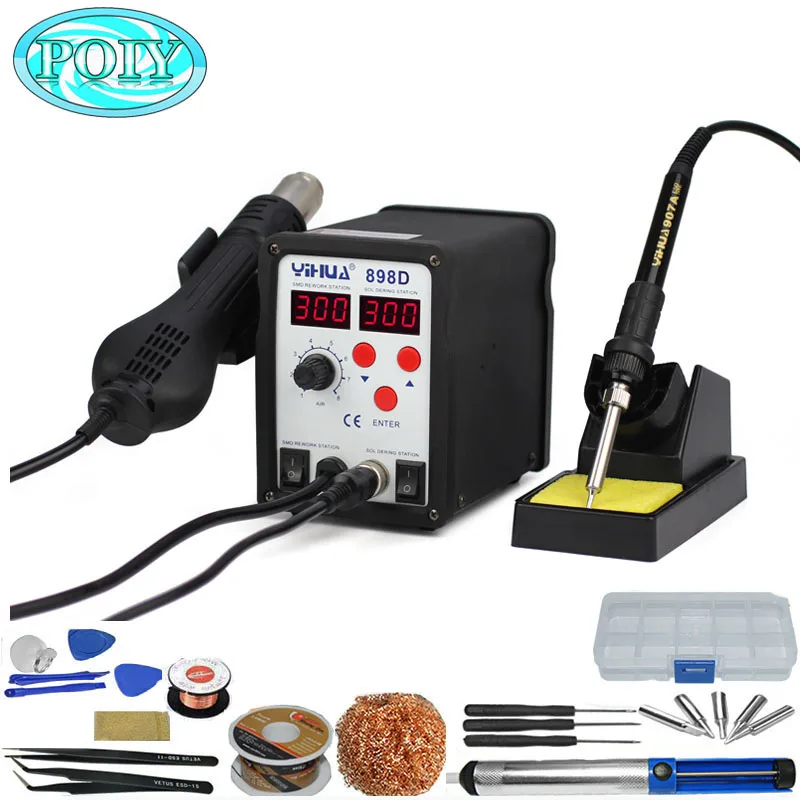 YIHUA 898D 220V 700w Heat Gun Digital Soldering Iron Station 2 Function in 1 Rework Station with Solder Iron
YIHUA 898D 220V 700w Heat Gun Digital Soldering Iron Station 2 Function in 1 Rework Station with Solder Iron