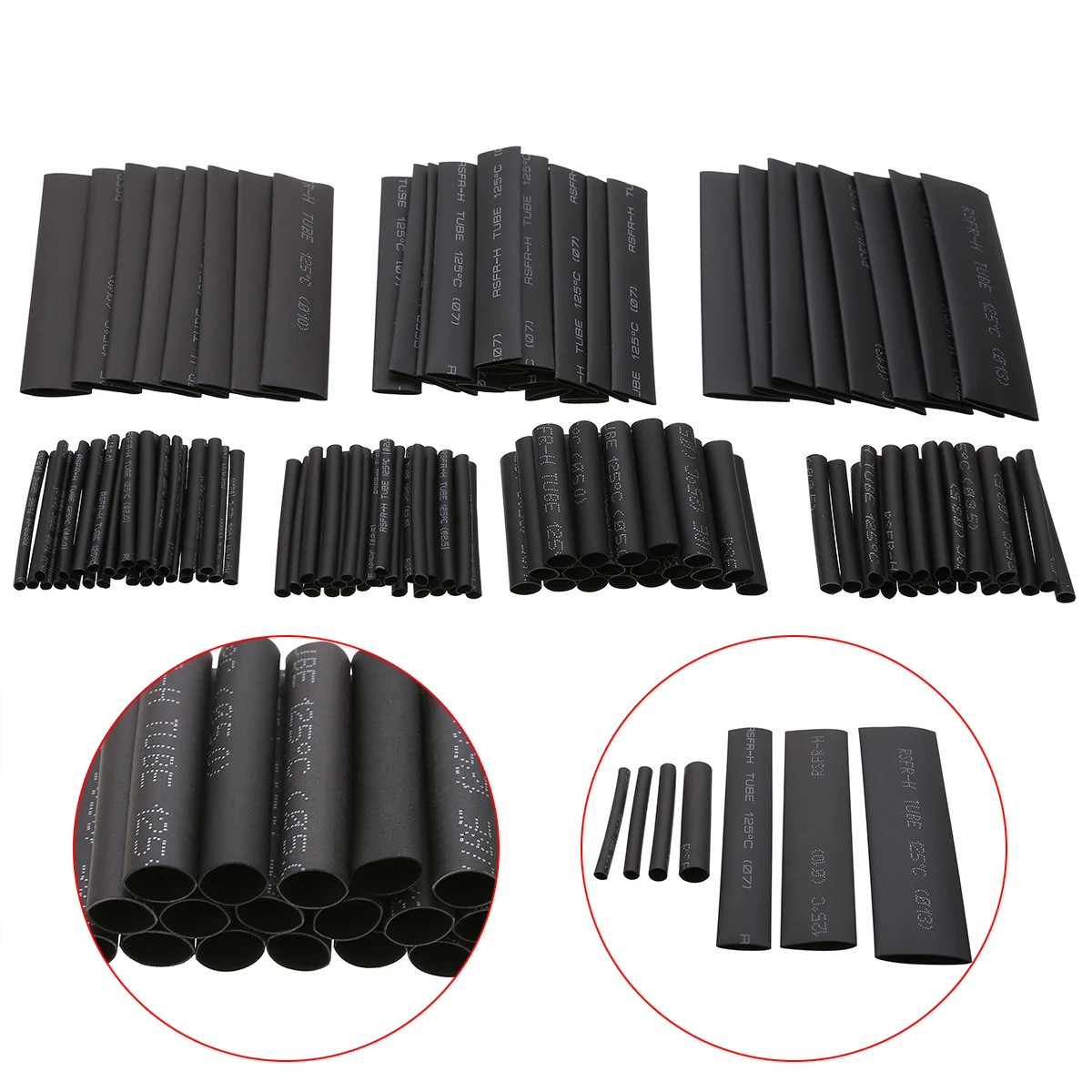 127pcs/set Assorted Heat Shrink Tube Black Wire Wrap Electrical Insulation Cable Sleeving 2-13mm