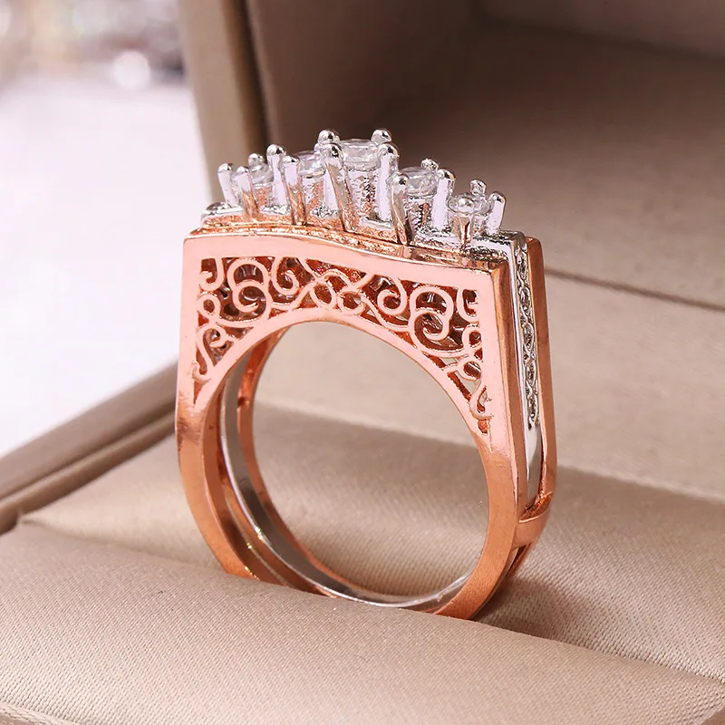Personality Rose Gold Color Engagement Rings for Women Elegant Two in One Rings Set Inlaid Zircon Wedding Party Jewelry Gifts
Personality Rose Gold Color Engagement Rings for Women Elegant Two in One Rings Set Inlaid Zircon Wedding Party Jewelry Gifts