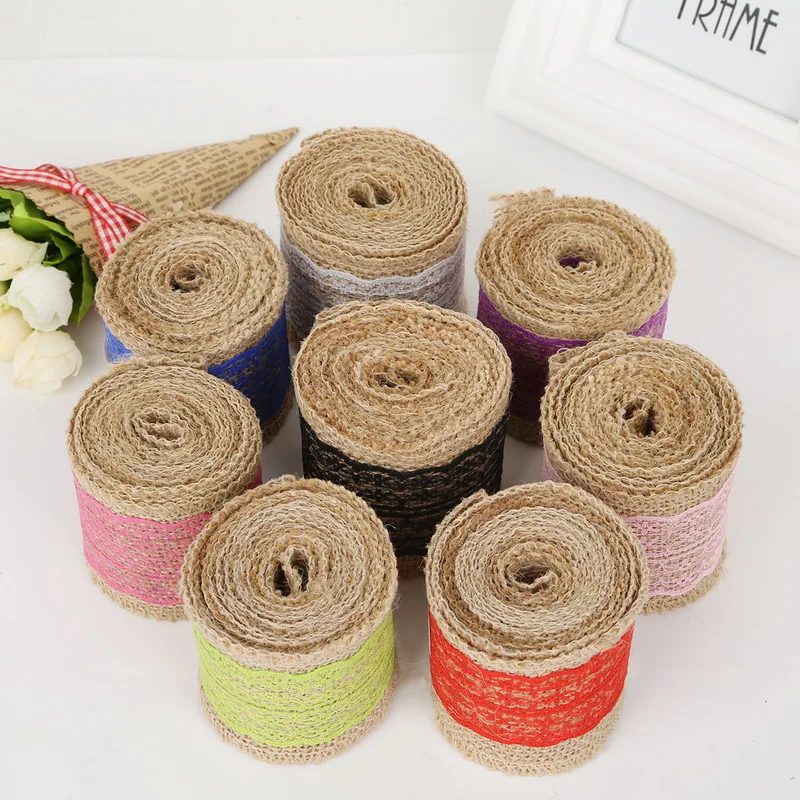 Width 6cm 2M/Roll Natural Jute Burlap Hessian Ribbon with Cotton Lace For Rustic Wrap Gift Packing String Wedding Decoration
Width 6cm 2M/Roll Natural Jute Burlap Hessian Ribbon with Cotton Lace For Rustic Wrap Gift Packing String Wedding Decoration