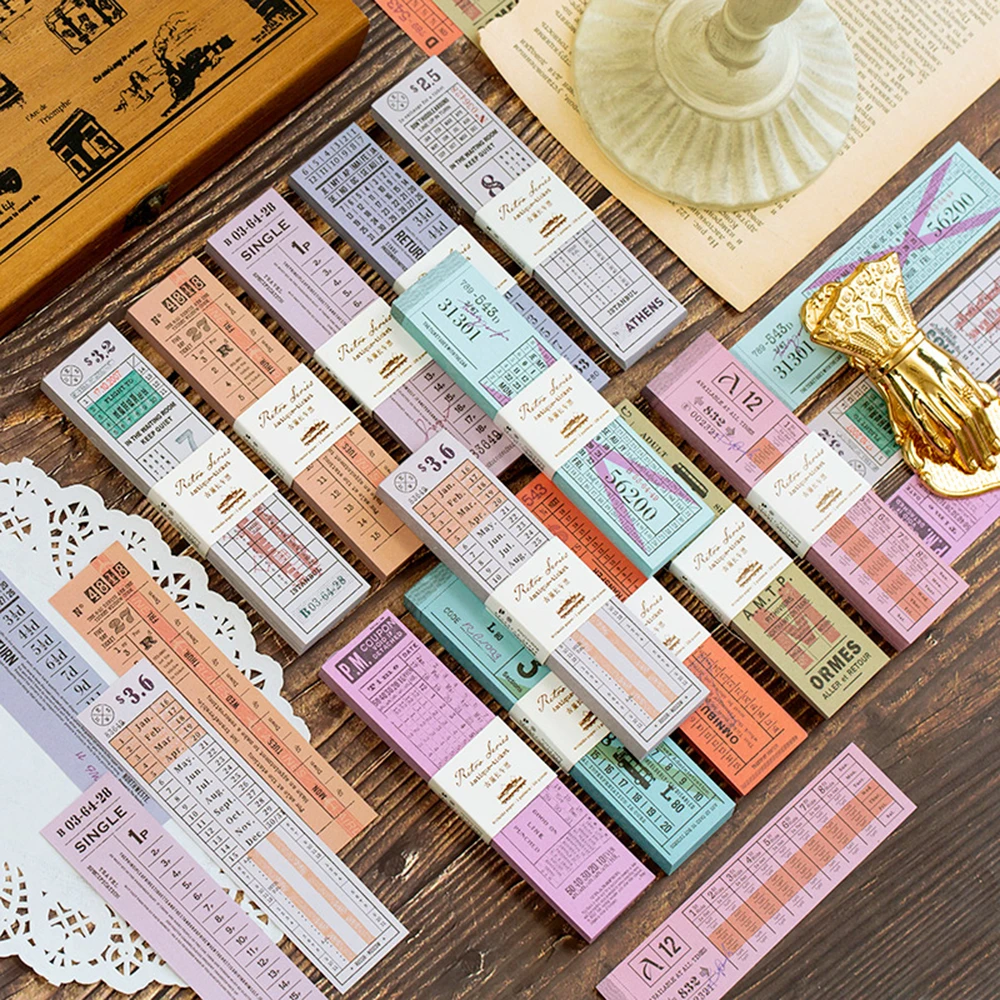 100 pcs/set Vintage Memo Notepad Sticky Notes Antique Ticket Series Scrapbooking Stickers Office School Stationery Message Card
100 pcs/set Vintage Memo Notepad Sticky Notes Antique Ticket Series Scrapbooking Stickers Office School Stationery Message Card