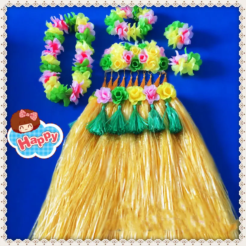 

1sets/lot S823# Event & Party suppliers Hawaiian Hula Grass Skirt Flower Party Dress Beach Dance Costume Free Shipping