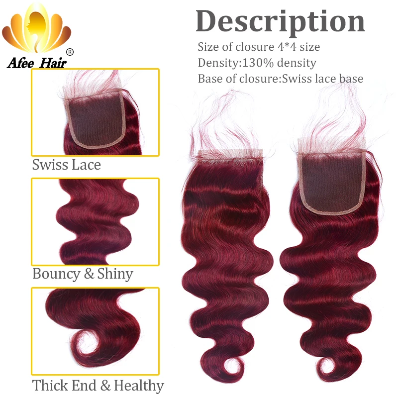 Бразильские волнистые цветные пряди с закрытием для наращивания волос Али afee #99