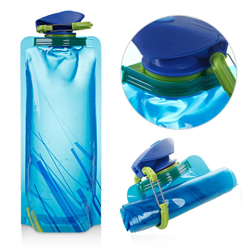 700ml Foldable Flexible Water Bottle Pouch Camping Hiking Sports Portable Kettle