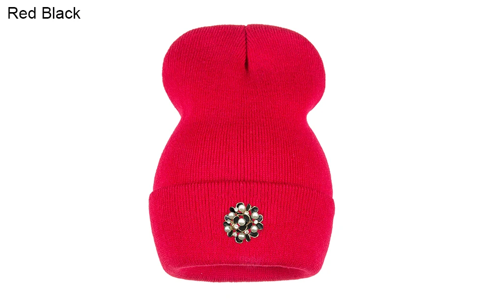 Ralferty Winter Hats For Women Flower Beanies Skullies Female bonnet femme gorros cappelli Cap Beanie gorra Black Acrylic Hat 12