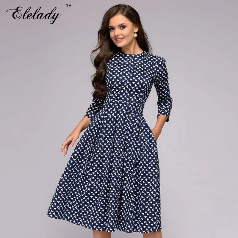 Elelady Spring Fashion Swan Printing Women's Dress Elegant 3/4 Sleeve Slim Party Vestidos Vintage Women Casual A-line Sundress
Elelady Spring Fashion Swan Printing Women's Dress Elegant 3/4 Sleeve Slim Party Vestidos Vintage Women Casual A-line Sundress