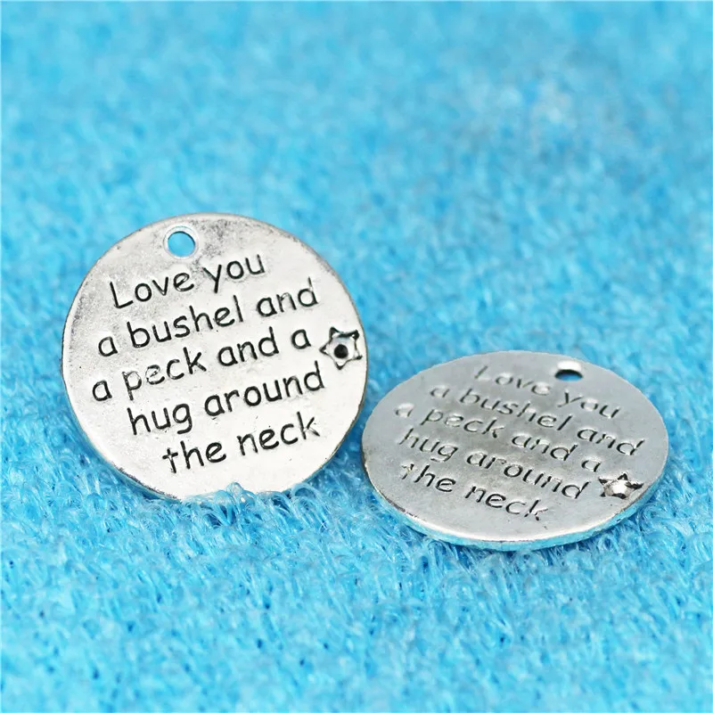 10 Pieces/Lot 23mm Antique Silver Plated Charm Round Letters love you a bushel Charms Pendants For Necklace Bracelet
10 Pieces/Lot 23mm Antique Silver Plated Charm Round Letters love you a bushel Charms Pendants For Necklace Bracelet