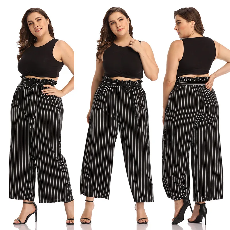 WHZHM Autumn Plus Size 3XL 4XL Wide Leg Pants Women Ruffles Striped High Waist Loose Sashes Lacing Black Big Size Pants Ladies
WHZHM Autumn Plus Size 3XL 4XL Wide Leg Pants Women Ruffles Striped High Waist Loose Sashes Lacing Black Big Size Pants Ladies