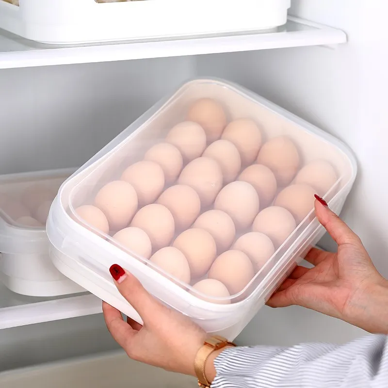 

Household egg storage box 24 grid refrigerator plastic food Crisper dumpling tray Kitchen storage container with lid mx6211601