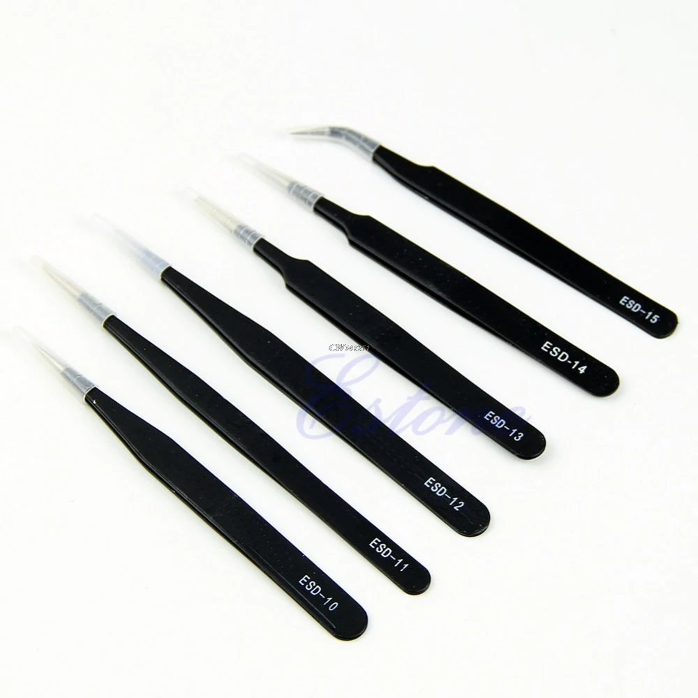 New 6Pcs/Set Resists Corrosion Safe Anti-static Tweezers Maintenance Tools ESD10-15 P41
New 6Pcs/Set Resists Corrosion Safe Anti-static Tweezers Maintenance Tools ESD10-15 P41