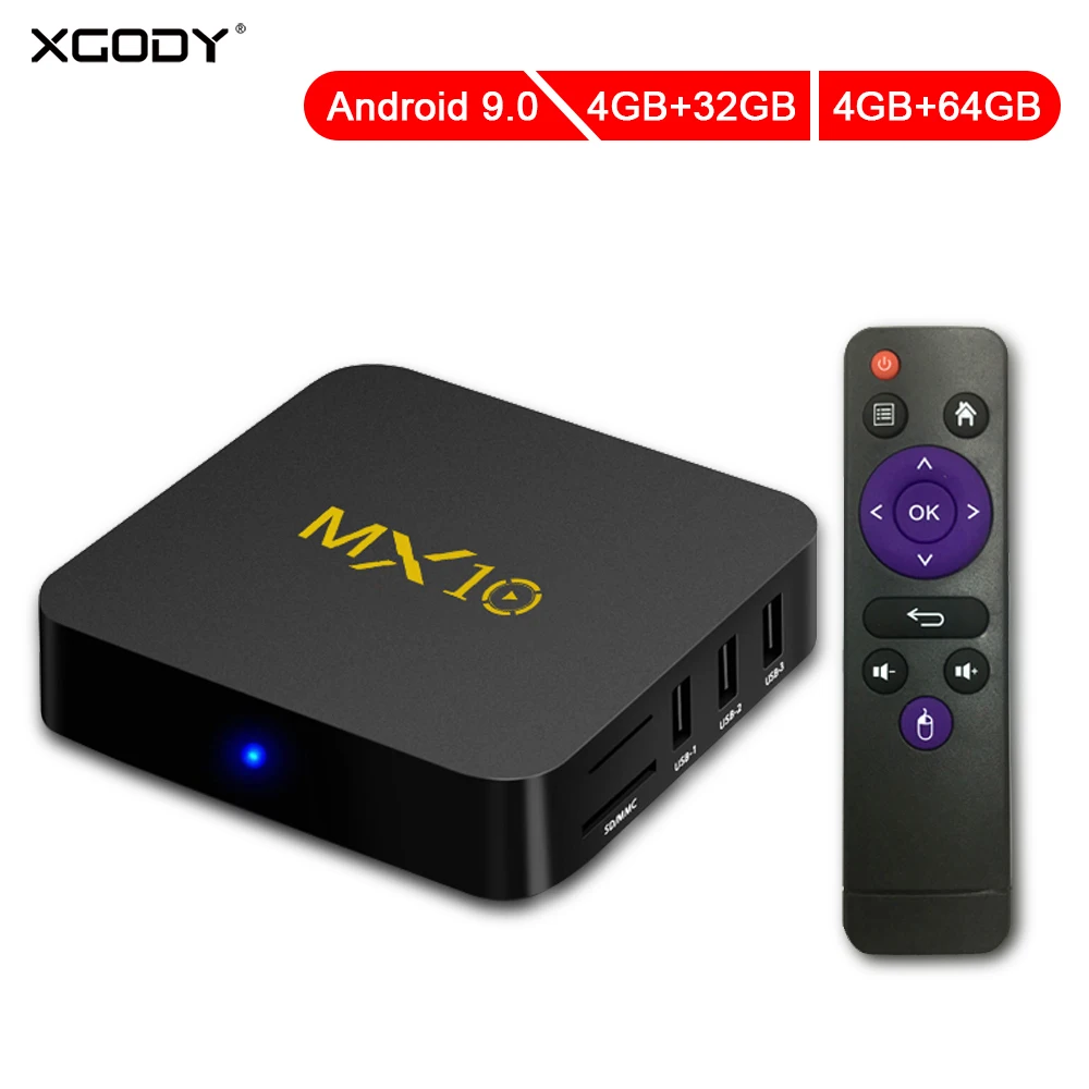 XGODY MX10 Android 9 0 Smart ТВ коробка RK3328 Quad-Core 4 GB 64 2 4G WI-FI H.265 медиаплеер K USB 3 Декодер каналов