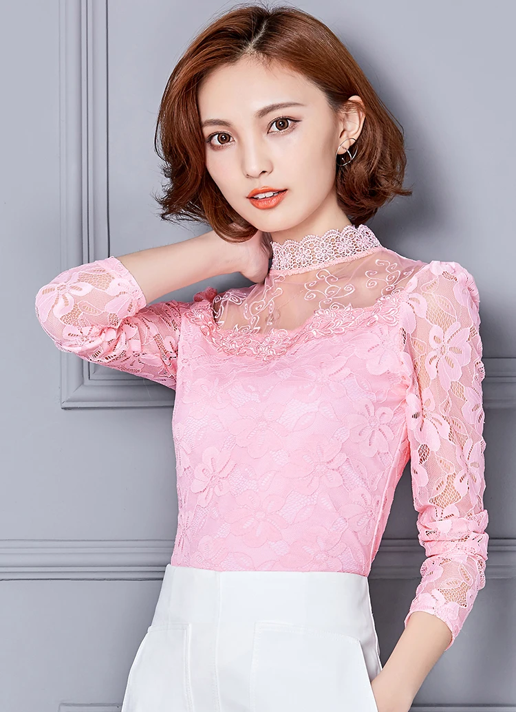 Womens Blouse Shirt 2020 Black White Sexy Long Casual Long Sleeve Lace Blusas Under Shirts Elastic Tops and Blouses Women New