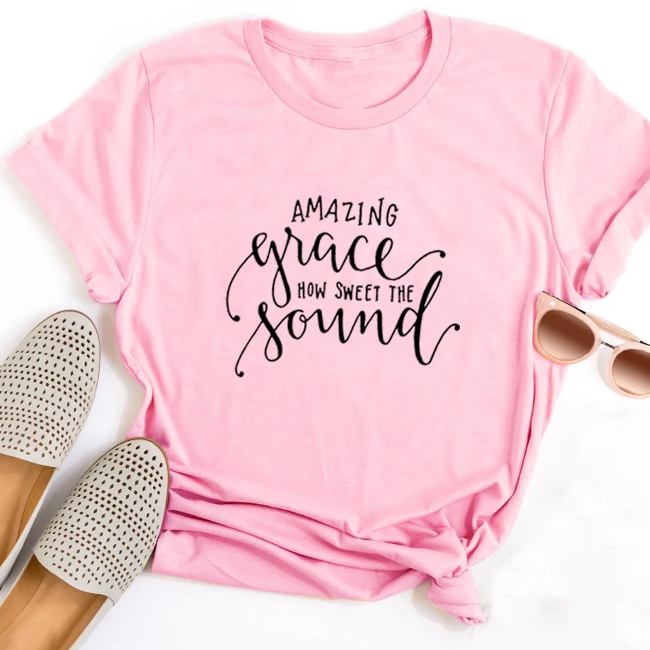 

Amazing Grace How Sweet the Sound Cool Christian tshirt Religious tees Women's Fashion Clothes t shirt Femme Summer Cotton tops