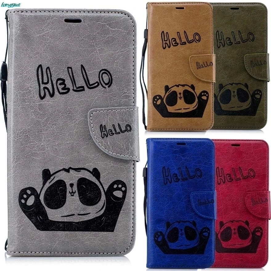 Фото Phone Case for Samsung galaxy A6 2018 Leather Flip Back Panda cover For A 6 Wallet Cases | Мобильные телефоны и