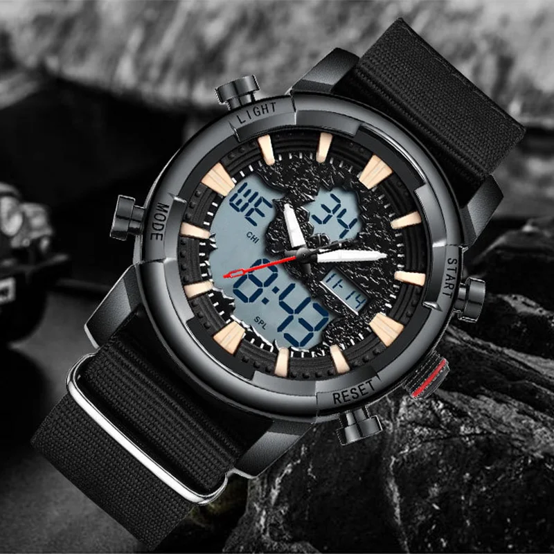 Fashion Men Sports Watch Dual Display Nylon Strap Digital Analog Watch Army Military Waterproof Male LED Clock Relogio Masculino
Fashion Men Sports Watch Dual Display Nylon Strap Digital Analog Watch Army Military Waterproof Male LED Clock Relogio Masculino