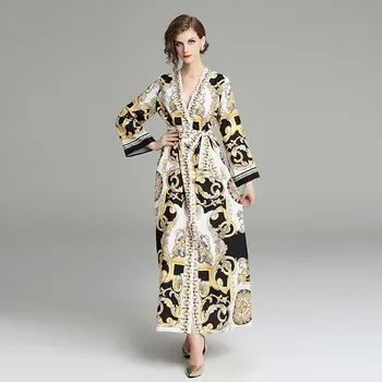 Vogue Elegant Vintage Print V-Neck Blow Maxi Women's Dress Casual Party Fashion Beach Dress Long Sleeve Clothing Sashes Lady
Vogue Elegant Vintage Print V-Neck Blow Maxi Women's Dress Casual Party Fashion Beach Dress Long Sleeve Clothing Sashes Lady