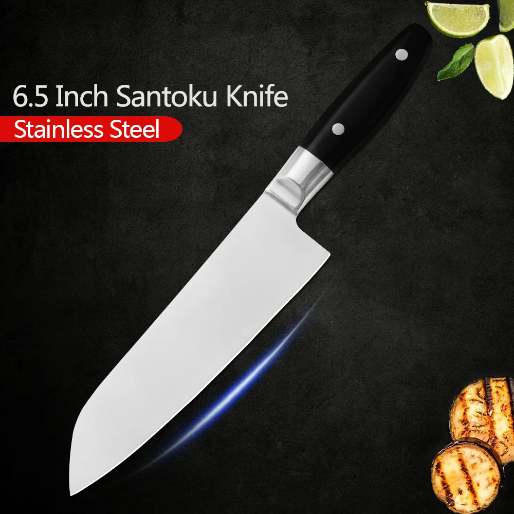 6.5 inch Stainless Steel Santoku Knife Sharp Blade Non-slip Black Handle Meat Fish Sushi Knife Hotel Camping Kitchen Tools
6.5 inch Stainless Steel Santoku Knife Sharp Blade Non-slip Black Handle Meat Fish Sushi Knife Hotel Camping Kitchen Tools