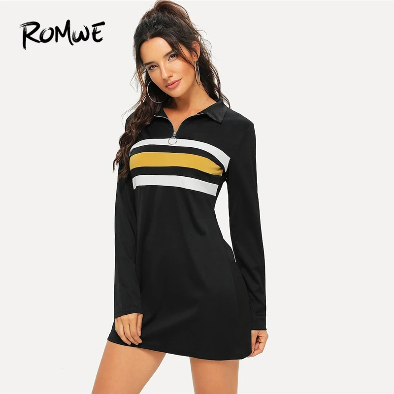 ROMWE Striped Panel Quarter Zip Dress 2019 Posh Black Long Sleeve Short H Dress Swish Women Spring Autumn Straight Dress
ROMWE Striped Panel Quarter Zip Dress 2019 Posh Black Long Sleeve Short H Dress Swish Women Spring Autumn Straight Dress