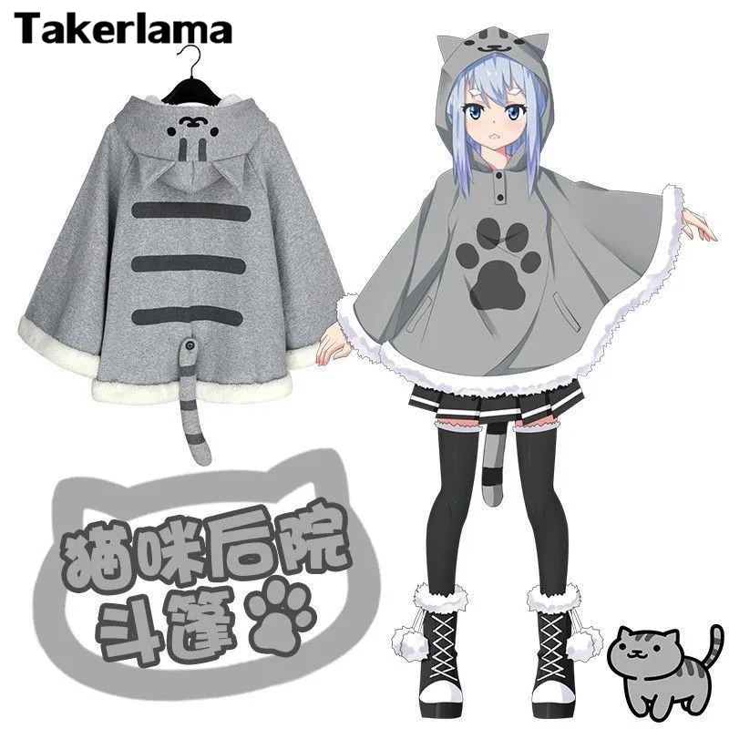 

Takerlama Game Neko Atsume Cloak Harajuku Cute Cat Backyard Lolita Girl Hoodie Coat Warm Cape Flannel Hooded Sweatershirts