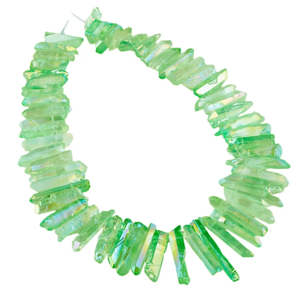 TUMBEELLUWA Light Green Titanium Coated Quartz Crystal Points Drilled Sticks Spikes 16 inch Strand
TUMBEELLUWA Light Green Titanium Coated Quartz Crystal Points Drilled Sticks Spikes 16 inch Strand