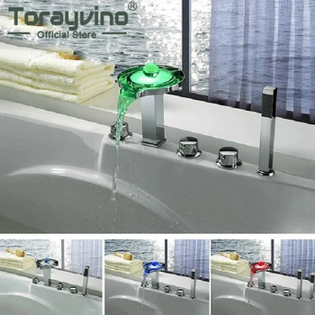 New 5 Holes Deck Mounted LED Waterfall Faucets,Mixers & Taps Legendary Luminous Pearl Bathtub LED Faucet Set JN6501
New 5 Holes Deck Mounted LED Waterfall Faucets,Mixers & Taps Legendary Luminous Pearl Bathtub LED Faucet Set JN6501