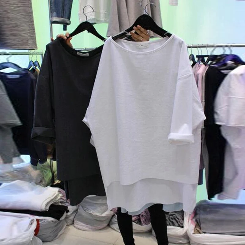 2018 New Spring Seven Points Long Design T-shirts Women Casual Loose White Tshirt Tees Students All-match Basic Tops for Mon
2018 New Spring Seven Points Long Design T-shirts Women Casual Loose White Tshirt Tees Students All-match Basic Tops for Mon