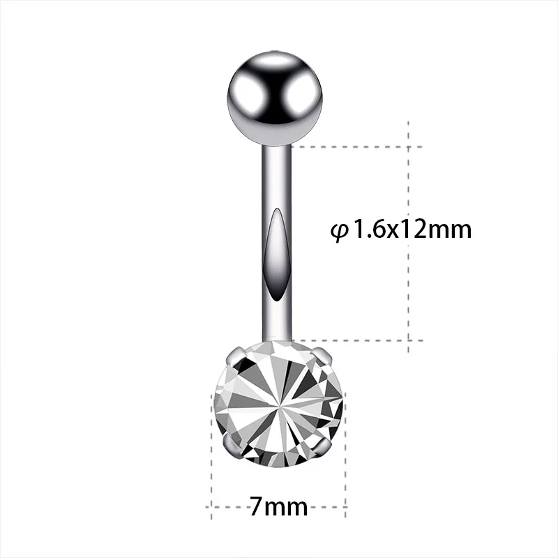 Fashion CZ Belly Button Rings Navel Piercing Ombligo Silver Gold Black 14G 12mm Stainless Steel Zircon Body Jewelry For Women