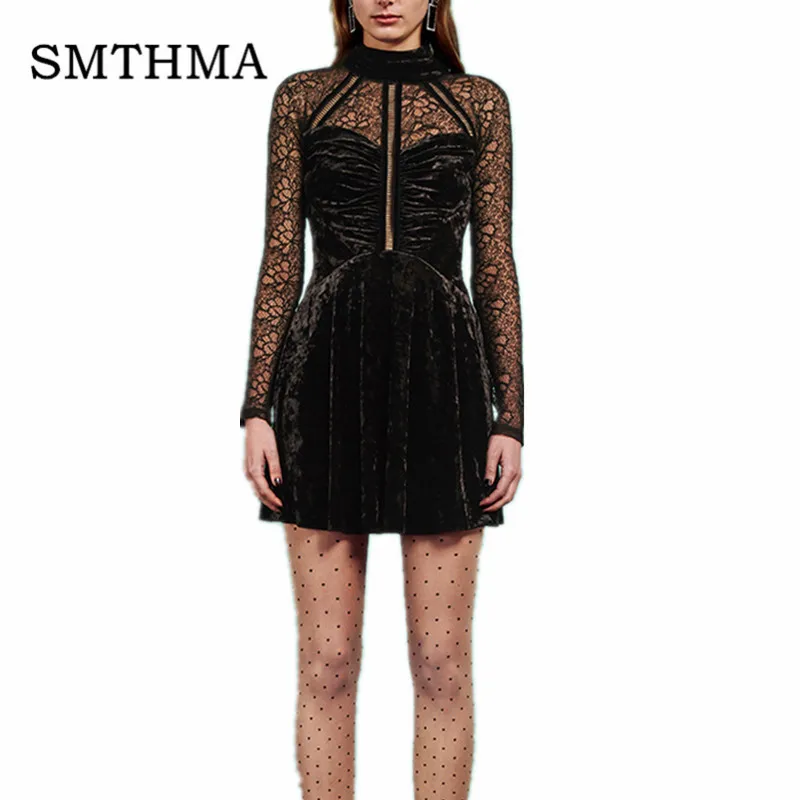 SMTHMA Runway Dress 2019 Autumn Sexy Black Lace Patchwork Gold velvet Dress For Women Elegant Long Sleeve Party Dresses vestido
SMTHMA Runway Dress 2019 Autumn Sexy Black Lace Patchwork Gold velvet Dress For Women Elegant Long Sleeve Party Dresses vestido