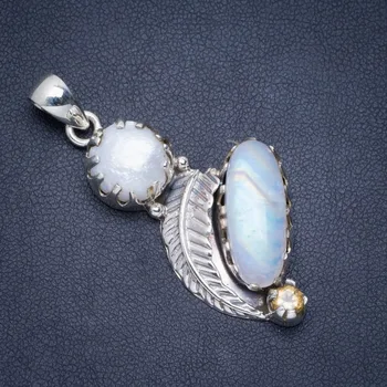 Natural Rainbow Moonstone,River Pearl and Citrian Handmade Leaf 925 Sterling Silver Pendant 2" A0013
Natural Rainbow Moonstone,River Pearl and Citrian Handmade Leaf 925 Sterling Silver Pendant 2" A0013