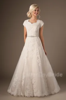 A-line Modest Wedding Dresses With Cap Sleeves Sweetheart Buttons Back Beaded Waist Beaded Lace Wedding Gowns Custom Made
A-line Modest Wedding Dresses With Cap Sleeves Sweetheart Buttons Back Beaded Waist Beaded Lace Wedding Gowns Custom Made