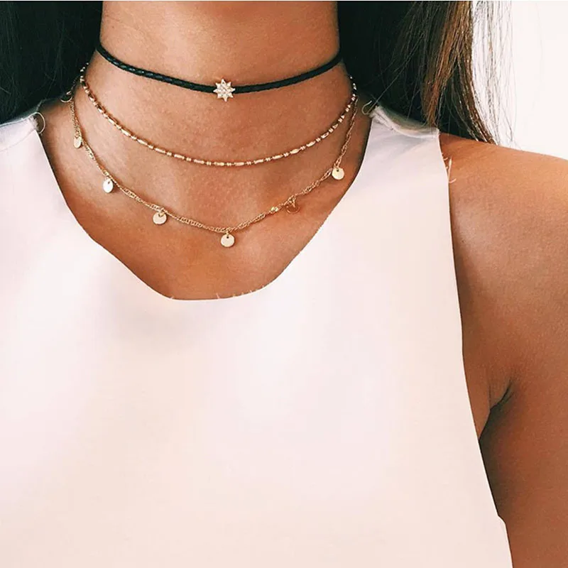 Multilayer Round Circle Pendants Necklaces For Women Gold Color Crystal Star Leather Chain Beads Charm Choker Clavicle Jewelry
Multilayer Round Circle Pendants Necklaces For Women Gold Color Crystal Star Leather Chain Beads Charm Choker Clavicle Jewelry