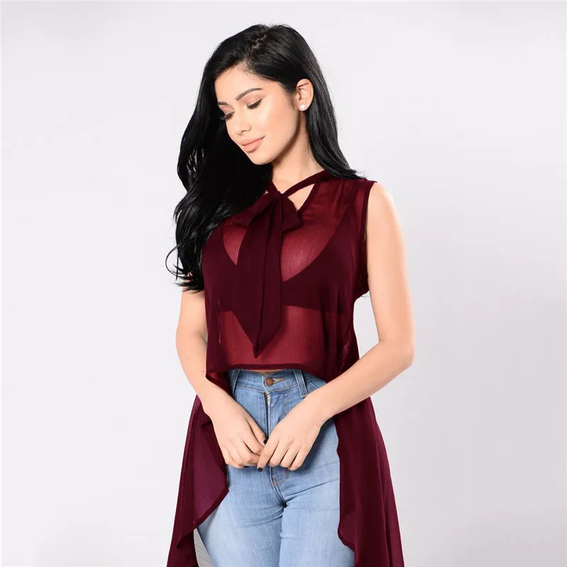 Sexy Summer Women's See through Tops Shirt Solid Black Burgundy Bowknot Mesh Sheer Sleeveless Irregular Blouse&Shirts Clothes
Sexy Summer Women's See through Tops Shirt Solid Black Burgundy Bowknot Mesh Sheer Sleeveless Irregular Blouse&Shirts Clothes