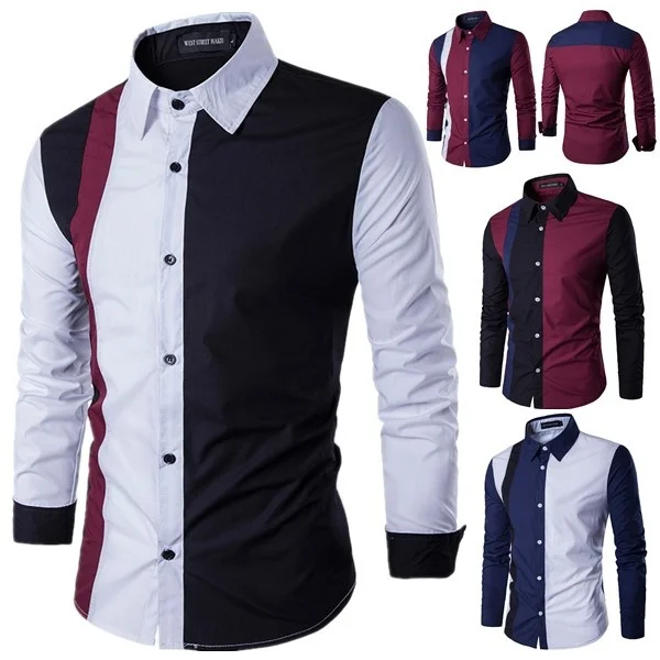 

Zogaa 2019 Autumn Fashion Patchwork Men's Shirts Long Sleeve Turn-down Collar Casual Dress Shirts Sexy Slim Fit Camisas Hombre