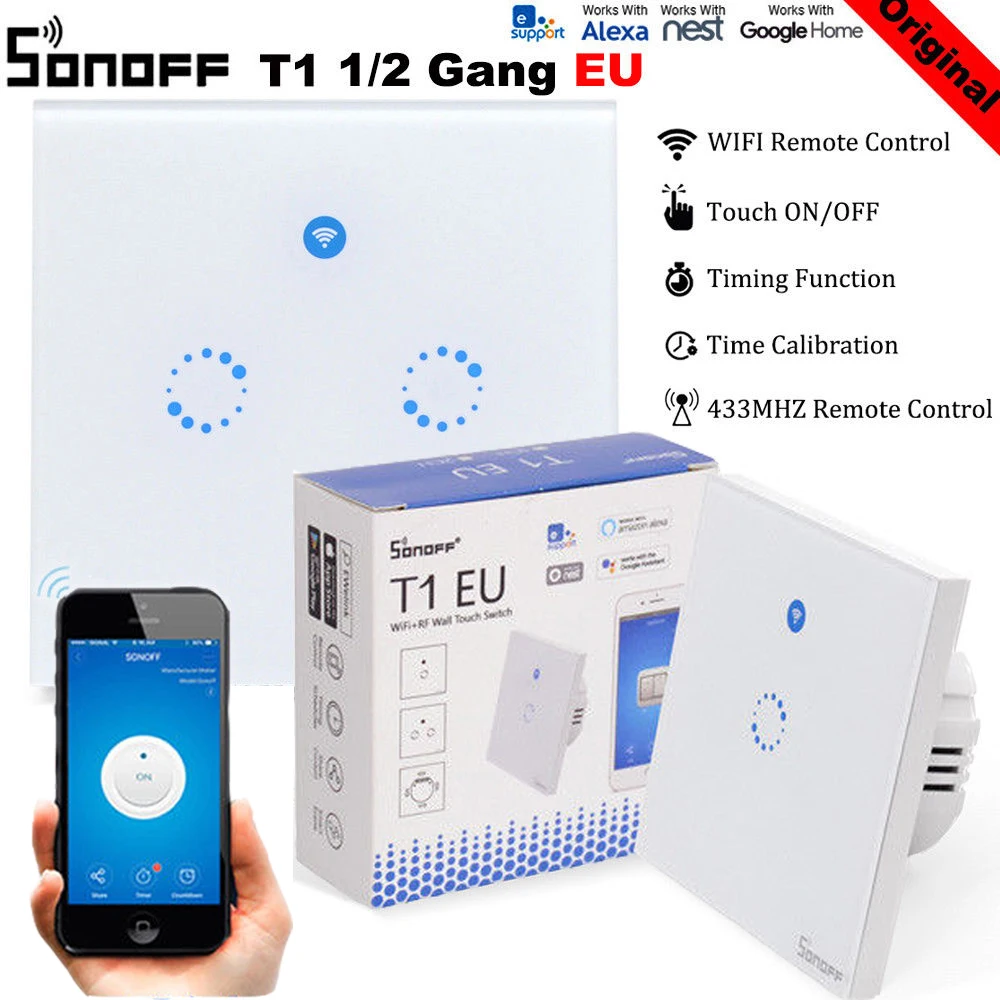 Sonoff T1/TOUCH Wifi Wall EU Switch Wireless Remote Light Relay App Touch Control Wifi Smart Switch Work with Google Home Alexa
Sonoff T1/TOUCH Wifi Wall EU Switch Wireless Remote Light Relay App Touch Control Wifi Smart Switch Work with Google Home Alexa