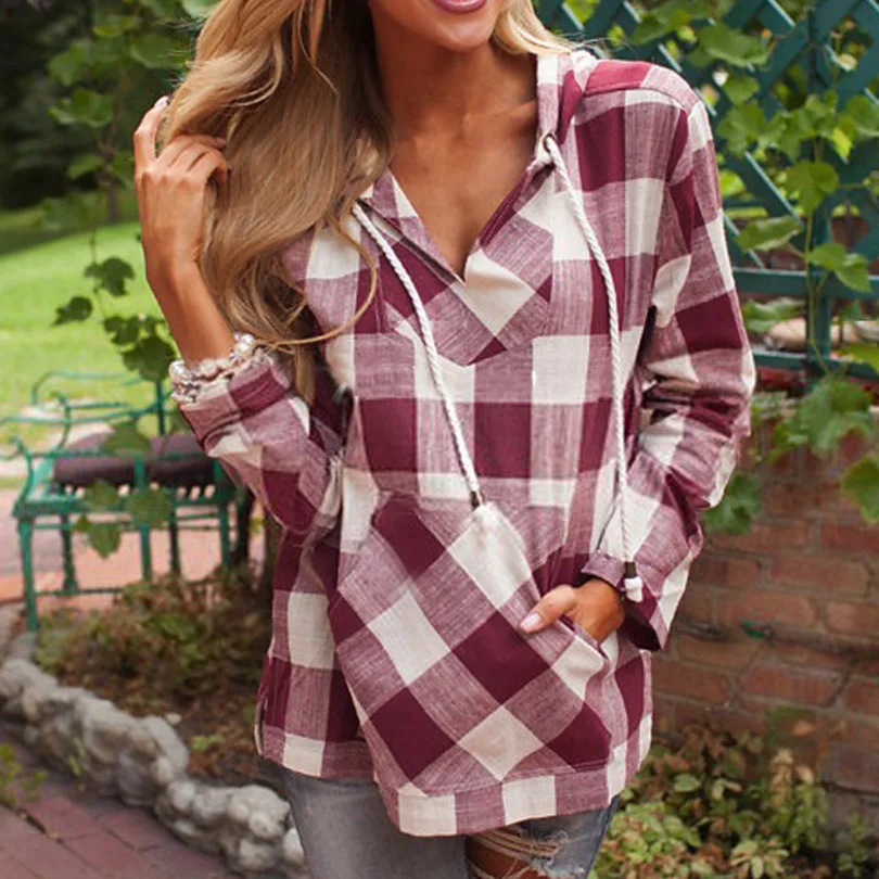 Women Shirts Autumn Casual Pocket V-neck Hooded Plaid Blouse Women Black Top Camisa Feminina Long Sleeve Ladies Blouses
Women Shirts Autumn Casual Pocket V-neck Hooded Plaid Blouse Women Black Top Camisa Feminina Long Sleeve Ladies Blouses