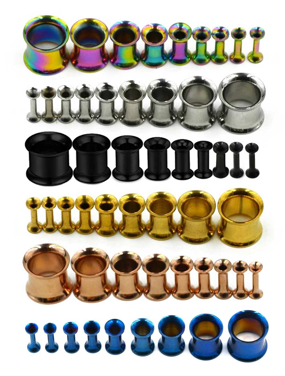 2-n-1 Sided Glitter Double Flared Stainless Steel Plugs 38mm