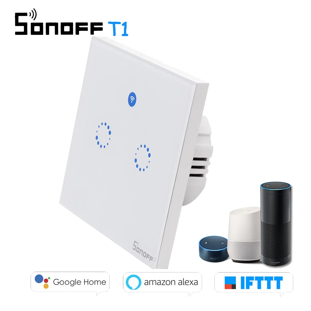 Sonoff T1 EU UK US Smart Wifi Wall Touch Light Switch 1 Gang 2 Gang Touch/WiFi/433 RF/APP Remote Smart Home Controller for Alexa
Sonoff T1 EU UK US Smart Wifi Wall Touch Light Switch 1 Gang 2 Gang Touch/WiFi/433 RF/APP Remote Smart Home Controller for Alexa