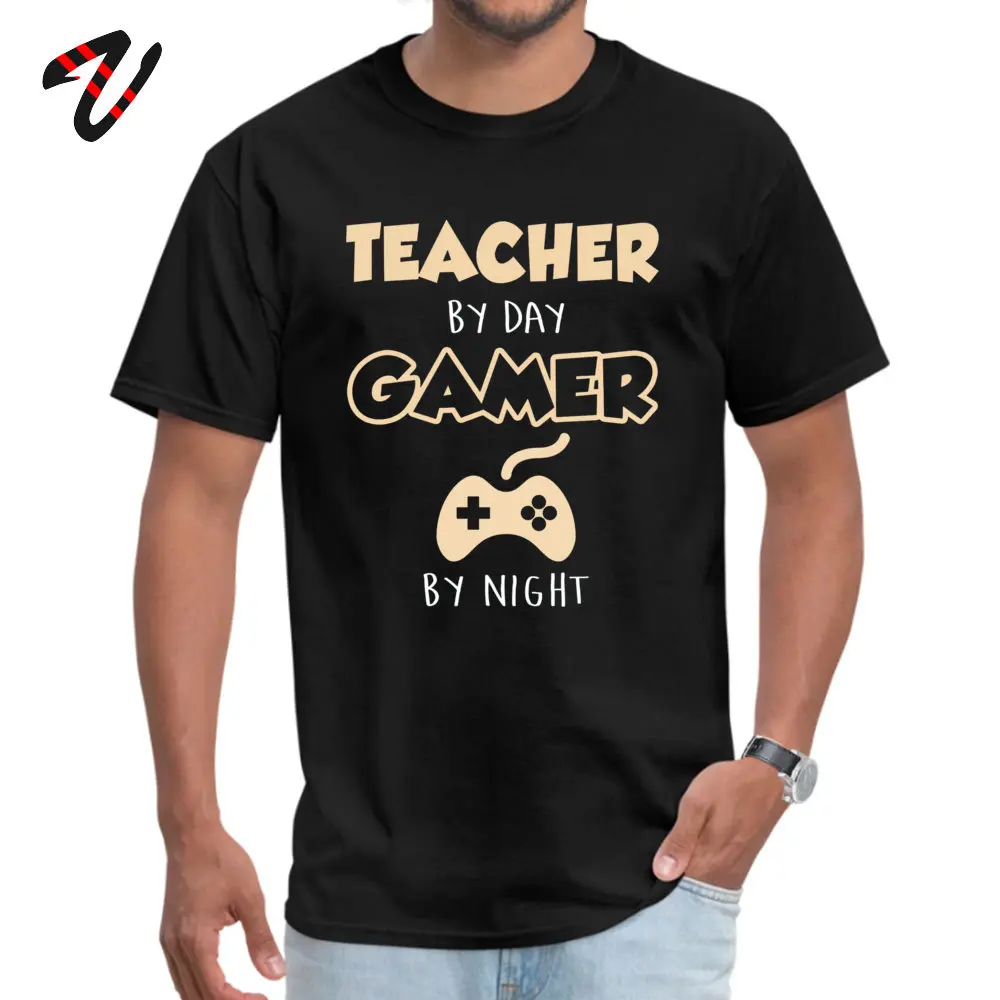 Printed Tops & Tees Wholesale O-Neck Normal Short Sleeve 100% Cotton Fabric Men T-shirts Camisa Tshirts Free Shipping Teacher By Day Gamer By Night. 16659 black