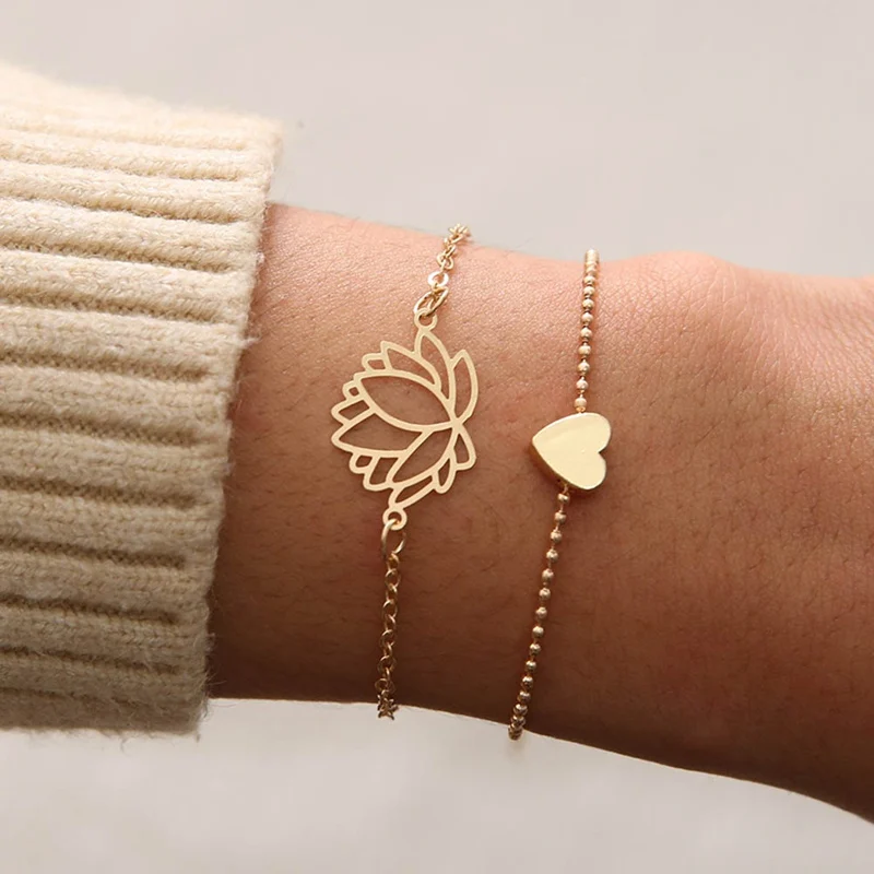 2Pcs Simple Gold Color Personality Hollow Lotus Lovely Tiny Heart Bracelets Bangle Multilayer Bracelets Jewelry Gift for Women
2Pcs Simple Gold Color Personality Hollow Lotus Lovely Tiny Heart Bracelets Bangle Multilayer Bracelets Jewelry Gift for Women