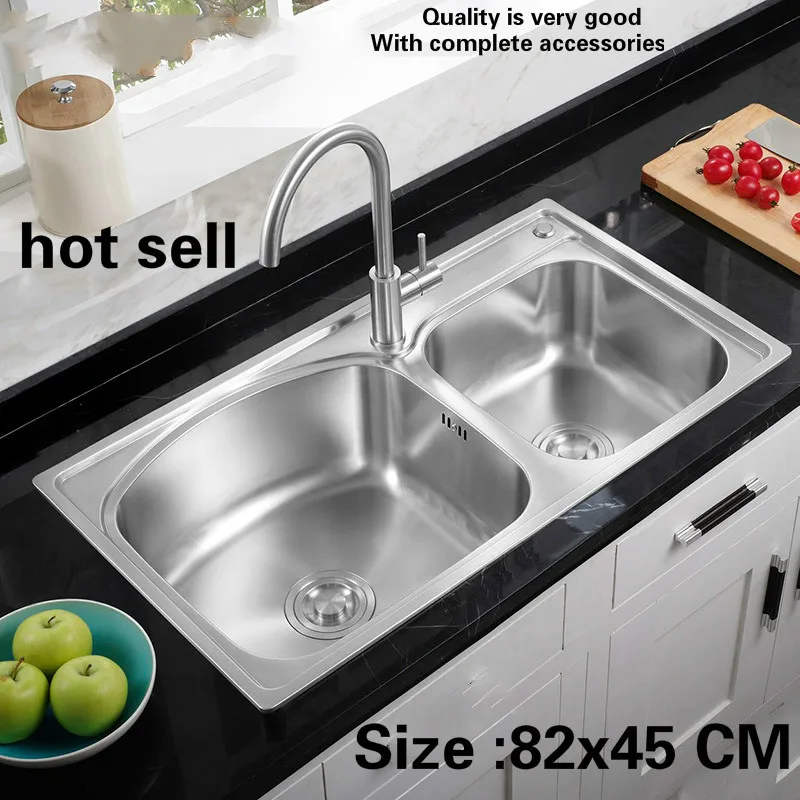 

Free shipping Hot sell standard fashion kitchen double groove sink wash the dishes 304 food grade stainless steel big 82x45 CM